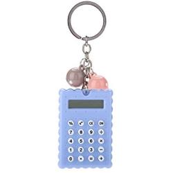 Serounder Mini Calculator, Portable Pocket Candy Color PVC 8 Digits Electronic Calculator with Silicone Buttons and Keychain Buckle for Children Students(Gray Purple)