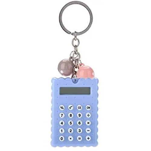 Serounder Mini Calculator, Portable Pocket Candy Color PVC 8 Digits Electronic Calculator with Silicone Buttons and Keychain Buckle for Children Students(Gray Purple)