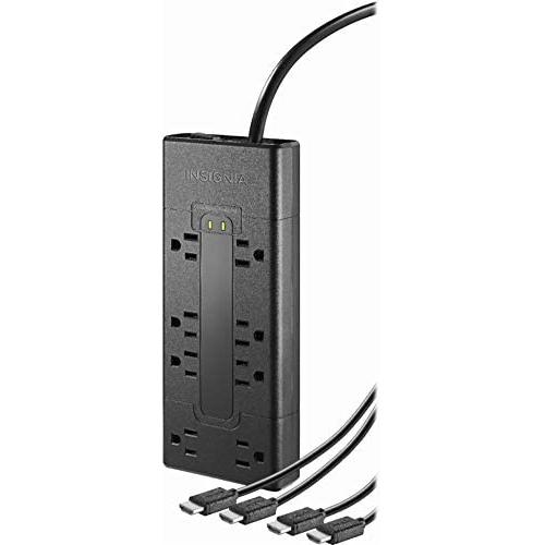 8-Outlet Surge Protector with Two 8’ 4K UltraHD/HDR HDMI Cables - Black