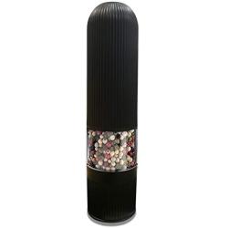 ZENEE Electric Pepper and Salt Grinder Set, Adjustable Coarseness, Battery Powered with LED Light, One Hand Automatic Operation, Stainless Steel Black, Black1)