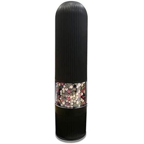ZENEE Electric Pepper and Salt Grinder Set, Adjustable Coarseness, Battery Powered with LED Light, One Hand Automatic Operation, Stainless Steel Black, Black1)