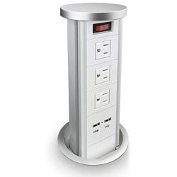 QBA Automatic Pop Up Socket, Pop Up Power Outlet, Pulling Pop Up Power Outlet with 3AC Outlets & 2 USB Ports, Hidden Recessed Pop-Up Power Socket or Household Kitchen Counter Office Conference(White)