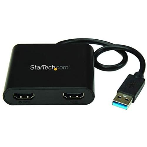 StarTech.com USB 3.0 to Dual HDMI Adapter - 4K 30Hz - External Video & Graphics Card - Dual Monitor Display Adapter - Supports Windows (USB32HD2), Black