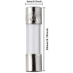 20PCS Glass Fuse Kit 20A 250V 5x20mm / 0.19 x 0.78 Inch Fast-Melting Glass Fuse