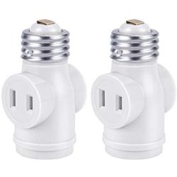 DiCUNO UL Listed E26 to 2 Polarized Outlet Socket Adapter, Standard (Medium) E26 Base Light Bulb to 2-Prong Outlet Plug Splitter Converter, White, 2-Pack