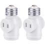 DiCUNO UL Listed E26 to 2 Polarized Outlet Socket Adapter, Standard (Medium) E26 Base Light Bulb to 2-Prong Outlet Plug Splitter Converter, White, 2-Pack