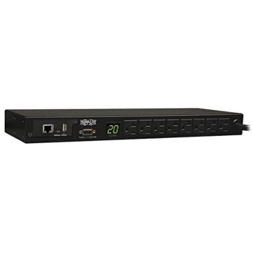 Tripp Lite 1.9kW Single-Phase Monitored PDU, 120V Outlets (8 5-15/20R), L5-20P/5-20P Adapter, 12 ft. Cord, 1U Rack-Mount, LX Platform Interface, TAA (PDUMNH20)