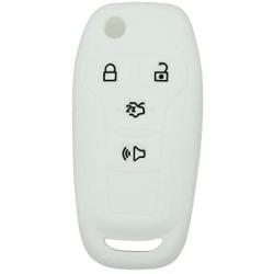 SEGADEN Silicone Cover Protector Case Holder Skin Jacket Compatible with FORD Fusion 4 Button Flip Remote Key Fob CV2711 White