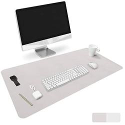 HOMECAS Desk Pad,Office Desk Mat Blotter,35'' x 18'' Upgraded PU Leather Desk Protector Cover Large Mouse Pad, Waterproof Writing Mat for Office/Home/Computer,Dual Use (Gray & Silver)