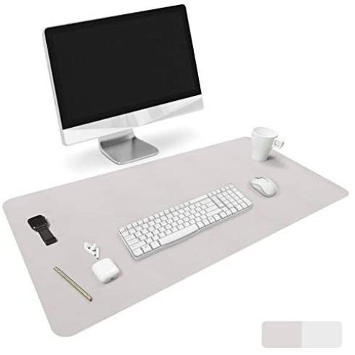 HOMECAS Desk Pad,Office Desk Mat Blotter,35'' x 18'' Upgraded PU Leather Desk Protector Cover Large Mouse Pad, Waterproof Writing Mat for Office/Home/Computer,Dual Use (Gray & Silver)
