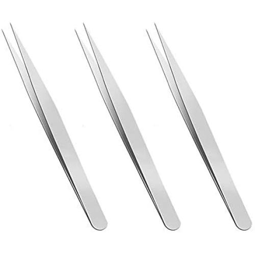 High Precision Tweezers,4.7'' Fine-Tip Tweezers,Non-Serrated Anti-Static Stainless Steel Tweezers for Craft,Jewelry,Electronics,Cell Phone Repair,Laboratory Work(3 Pcs,Silver)
