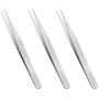 High Precision Tweezers,4.7'' Fine-Tip Tweezers,Non-Serrated Anti-Static Stainless Steel Tweezers for Craft,Jewelry,Electronics,Cell Phone Repair,Laboratory Work(3 Pcs,Silver)