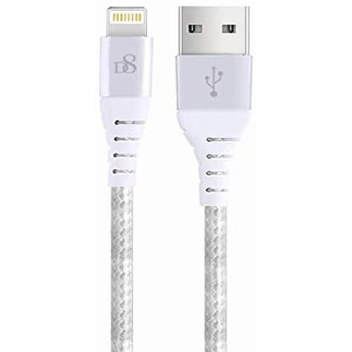 D8 SC-0301 Lightning Cable,Nylon Sync Tangle-Free, Fast Charging Cable with Pin Connector, MFI Certified 3 Colors (Silver), Compatible with iPhone and ipad Products