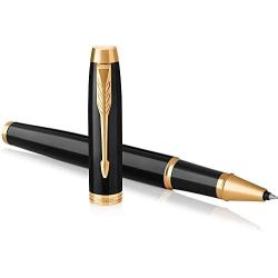 PARKER IM Rollerball Pen, Black Lacquer Gold Trim with Fine Point Black Ink Refill, Gift Box (1931659), Black and Gold