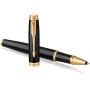 PARKER IM Rollerball Pen, Black Lacquer Gold Trim with Fine Point Black Ink Refill, Gift Box (1931659), Black and Gold