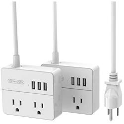 Power Strip with USB 2-Pack, NTONPOWER Travel Power Strip, 2 Outlets and 3 USB Ports Desktop Charging Station, 5ft Extension Cord, Compact for Cruise Ship, Nightstand and Office - White