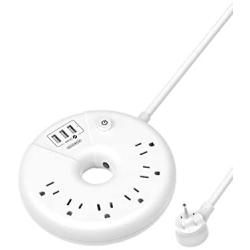 Power Strip with USB, NTONPOWER Flat Plug Power Strip, 6 Outlets & 3 USB Ports, 6 ft Extension Cord, Wall Mount, Desktop Charging Station for Home, Dorm Room, Office and Nightstand-White