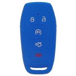 LemSa 2pcs Silicone 5 Buttons Smart Key Fob Cover Remote Keyless Entry Bag Compatible with Ford F-150 F-450 Fusion Explorer Lincoln Fusion MKZ Mustang MKC 2013-2017 Black/Blue
