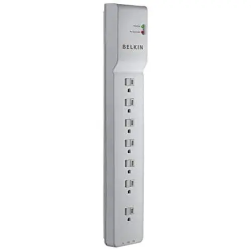 Belkin 7-Outlet Power Strip Surge Protector, 6ft Cord - Ideal for Computers, Home Theatre, Appliances, Office Equipment (2,320 Joules), White Belkin 7-Outlet Power Strip Surge Protector, 6ft Cord - Ideal for Computers, Home Theatre, Appliances, Office Equipment (2,320 Joules), White