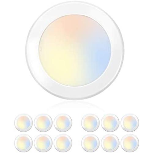 12 Pack 5/6 Inch Selectable CCT LED Disk Light, CRI90, 1050lm, 15W=100W, 3000K/4000K/5000K Adjustable, Dimmable LED Recessed Ceiling Light, Damp Rated LED Can Lights