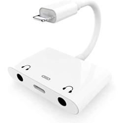 3 in 1 Dual 3.5mm Headphone Jack Adapter - Earphone Jack Audio and Charging Adapter - Headphone Splitter For iPhone 11 / XS / XS Max / XR / X / 8 / 8plus / 7 / 7plus / iPad -Support IOS 13- White