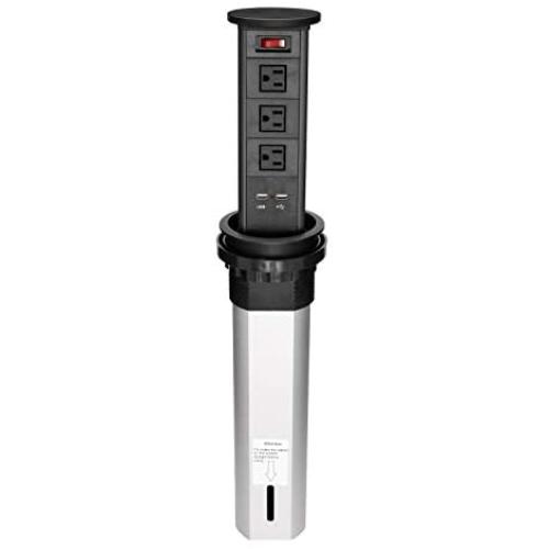 Kungfuking Pop Up Outlet Retractable Automatic Raising Type Recessed Outlet Surge Protector Power Strip with 2 USB Charging Stations and 3 AC Plug for Kitchen Countertops Conference Table