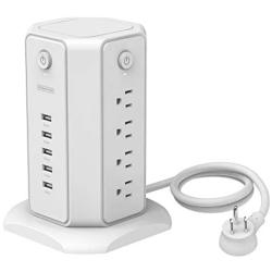Power Strip Tower, NTONPOWER Surge Protector Power Strip Flat Plug Extension Cord 6ft, 8 Outlet 5 USB Desktop Charging Station, Individual Switches, UL Listed, 1080 J, Circuit Breaker, for Home Office