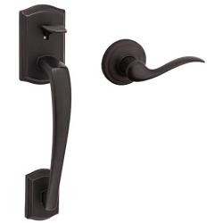 Kwikset 98150-014 Prescott Front Door Handle with Interior Tustin Lever Featuring Microban Antimicrobial Protection, Does Not Include Deadbolt​​​​​​​​​​​​​​, Venetian Bronze