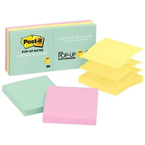 Post-it Pop-up Notes, 3x3 in, 6 Pads, Americas #1 Favorite Sticky Notes, Marseille Collection, Pastel Colors (Pink, Mint, Yellow), Recyclable (R330-AP) Post-it Pop-up Notes, 3x3 in, 6 Pads, Americas #1 Favorite Sticky Notes, Marseille Collection, Pastel Colors (Pink, Mint, Yellow), Recyclable (R330-AP)