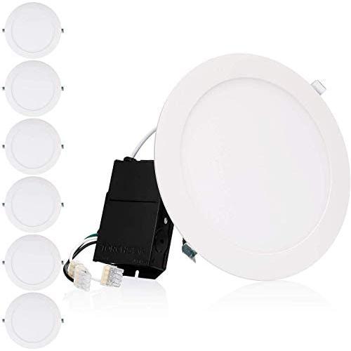 TORCHSTAR Premium 18W 8-Inch Ultra-Thin LED Recessed Light with J-Box, 2700K Soft White, Dimmable Slim Panel Downlight, 1250lm, ETL & Energy Star, 5 Years Warranty, White, Pack of 6