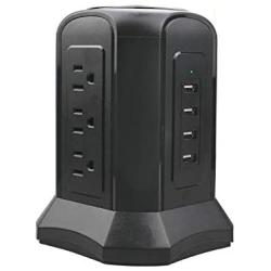 JustSwell Power Tower Surge Protector Power Strip Gaming Surge Protector, USB Desktop Charging Station with 10ft Extension Cord for PC Laptops iPhone Mobile Devices Home Office [Overload Protected]