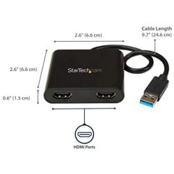 StarTech.com USB 3.0 to Dual HDMI Adapter - 4K 30Hz - External Video & Graphics Card - Dual Monitor Display Adapter - Supports Windows (USB32HD2), Black