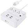 Power Strip with USB, iClever USB Charging Station with 3 Outlet 4 USB Ports, 10A 5ft Extension Cord, Dual Switch Control, Overload Protection, Phone Tablet Stand for Home, Office and Hotel - White