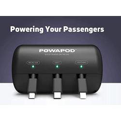 Powapod Multi Car Retractable Cord 3 in 1 Power Charging Station Car Charger, Type C Micro USB Compatible with Cell Phones and Tablets Fast Charge, Shipped from USA