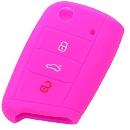 SEGADEN Silicone Cover Protector Case Skin Jacket Compatible with VOLKSWAGEN 3 Button Flip Remote Key Fob CV9803 Rose