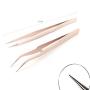 Lashd Up 2 Pcs Stainless Steel Tweezers for Eyelash Extensions, Straight and Curved Tip Tweezers Nippers, False Lash Application Tools, Dark Gold