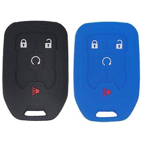 LemSa 2pcs Silicone 4 Buttons Smart Key Fob Cover Remote Keyless Entry Bag Compatible with GMC Terrain 2018 2019 2020, fit with HYQ1AA, 13584512, 13591388, 22984995,Black Blue