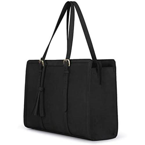 ECOSUSI Laptop Tote Bag for Women Fits Up to 15.6 Inch PU Leather Briefcase Office Handbags Large Capacity with 3 Divided Compartments