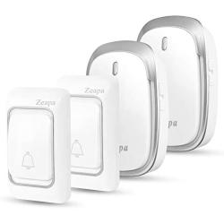 Wireless Doorbell Kit, 2 Plug-in Receivers, 2 Transmitters, 1300ft Range, 58Chimes, 4Level Sound, LED Indicator, Battery Included, Waterproof, Easy to Install, Silver, for House, Class, Office