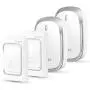 Wireless Doorbell Kit, 2 Plug-in Receivers, 2 Transmitters, 1300ft Range, 58Chimes, 4Level Sound, LED Indicator, Battery Included, Waterproof, Easy to Install, Silver, for House, Class, Office