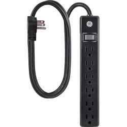 GE 6-Outlet Power Strip, 7 Ft Cord, Flat Plug, 120VAC, 15A, 1800W, Black, 37816