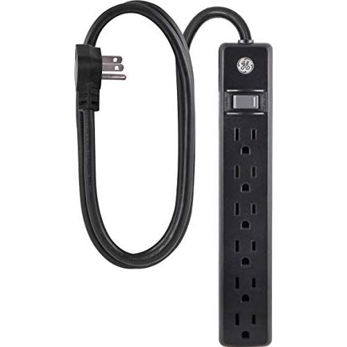 GE 6-Outlet Power Strip, 7 Ft Cord, Flat Plug, 120VAC, 15A, 1800W, Black, 37816