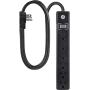 GE 6-Outlet Power Strip, 7 Ft Cord, Flat Plug, 120VAC, 15A, 1800W, Black, 37816