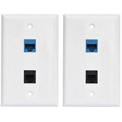 Ethernet Phone Jack Wall Plate - CAT6 and Phone Faceplate Female to Female with 1 6P4C CAT3 RJ11/RJ12 Jack + 1 CAT6 Ethernet Port(2-Pack)