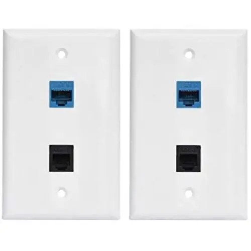 Ethernet Phone Jack Wall Plate - CAT6 and Phone Faceplate Female to Female with 1 6P4C CAT3 RJ11/RJ12 Jack + 1 CAT6 Ethernet Port(2-Pack)