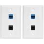 Ethernet Phone Jack Wall Plate - CAT6 and Phone Faceplate Female to Female with 1 6P4C CAT3 RJ11/RJ12 Jack + 1 CAT6 Ethernet Port(2-Pack)