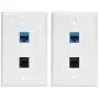 Ethernet Phone Jack Wall Plate - CAT6 and Phone Faceplate Female to Female with 1 6P4C CAT3 RJ11/RJ12 Jack + 1 CAT6 Ethernet Port(2-Pack)