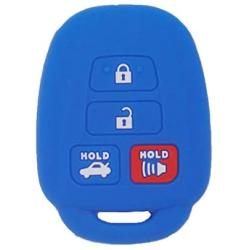 LemSa 2pcs Silicone 4 Button Smart Key Fob Cover Remote Keyless Entry Bag Compatible with Toyota Camry Avalon Corolla RAV4 Highlander Venza HYQ12BDM, Black Blue