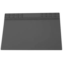 Magnetic Silicone Solder Pad 35x25cm 500℃ Heat-Resistant Multi-Purpose Anti-Static Mat for DIY Watch Phone Electronics Repair Maintenance Platform with Screw Notches(Grey)