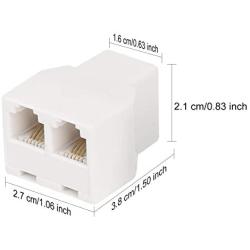 RJ11 6P4C 1 Female to 2 Female Telephone Line Splitters, Uvital Telephone Landline Cable Connector and Separator(White,4 Pack)
